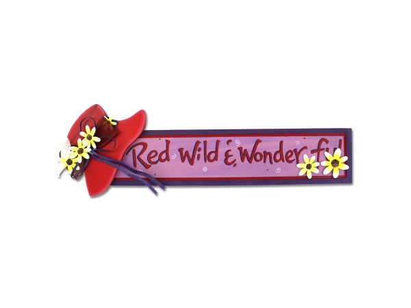 Red Hat wooden "Red, Wild & Wonderful" sign