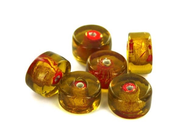 Gold & Red Drum Foil Glass Beads