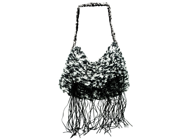 Handmade Knit Bag with Suede Fringe
