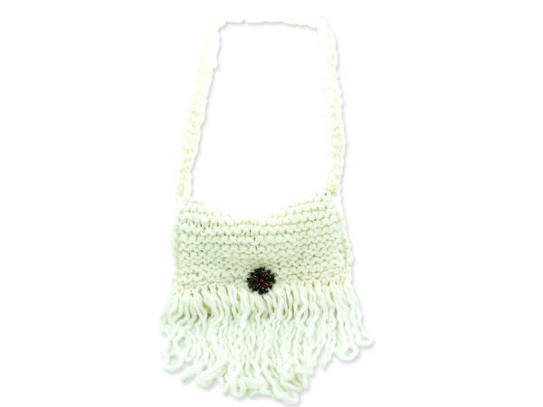 Cream Colored Hand Knit Shoulder Bag