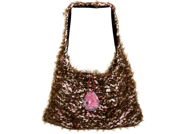 Hand Knit Brown/Pink Over-The-Shoulder Bag - Click Image to Close