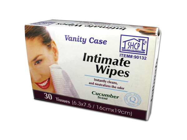 Intimate cleansing wipes, cucumber scent, pack of 30