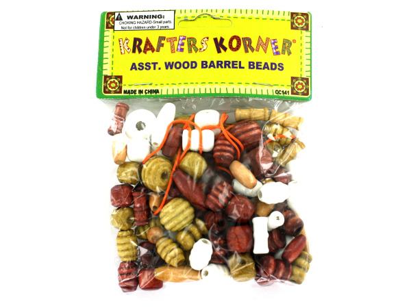 Wood barrel beads with string