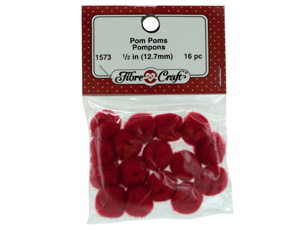 16 piece .5 inch red pom poms