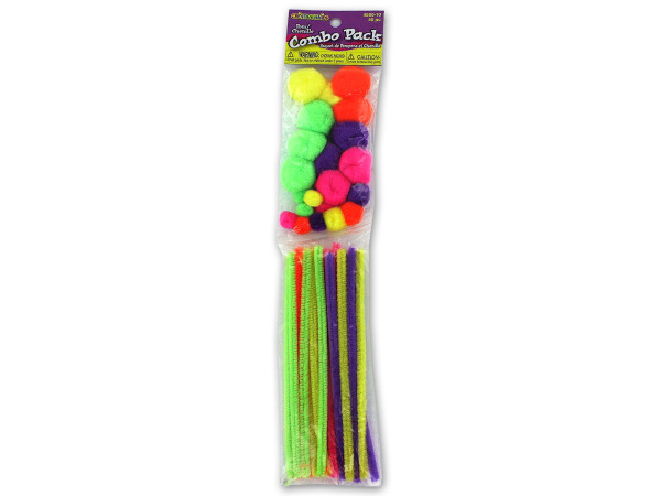 Neon chenille stem and pom pom combination pack