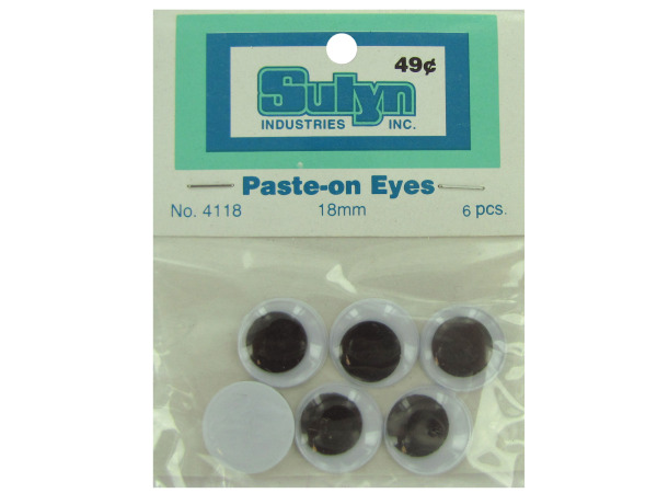 Paste-on googly eyes, round pack of 6