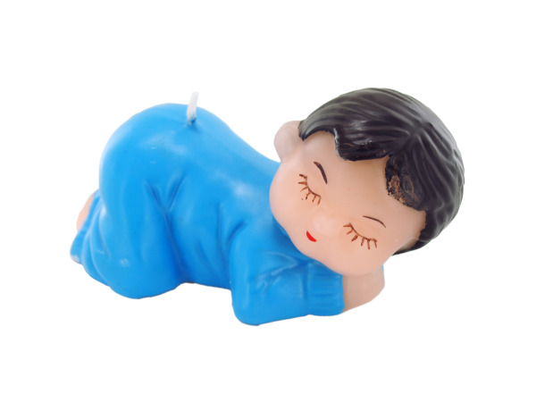 4inch x 3inch sleeping baby blue candle