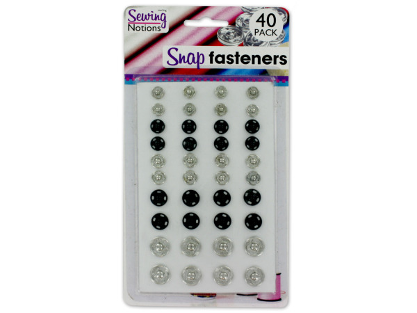 Snap fasteners, assorted sizes, pack of 40