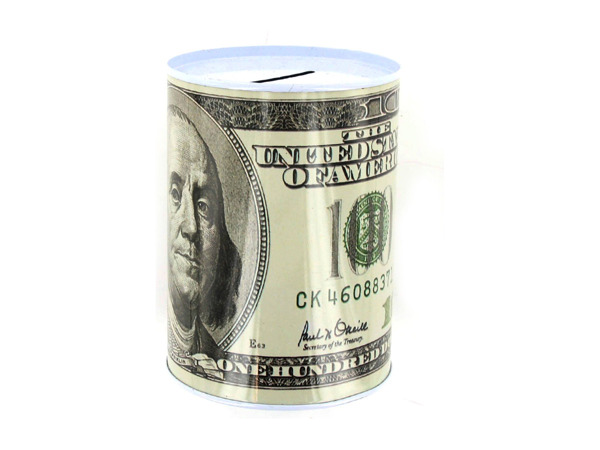 100 dollar bill tin money bank