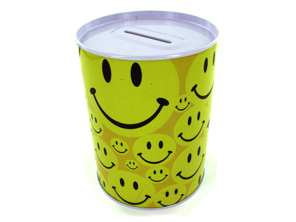 Tin bank with happy face design
