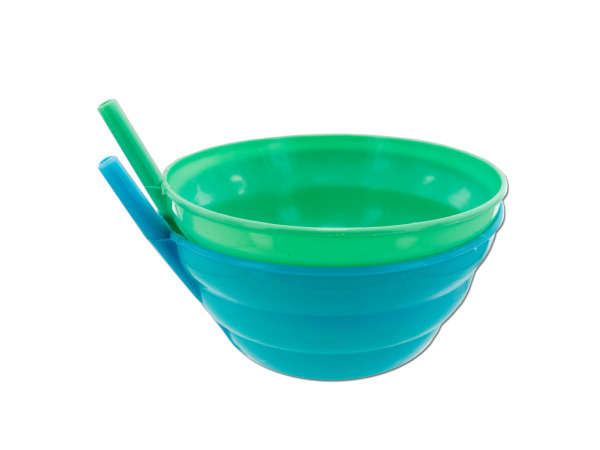 Bowls with built-in sipper straw