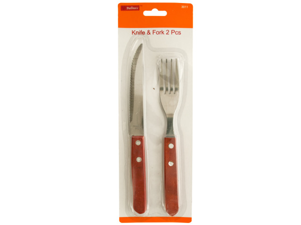 Knife and Fork Set with Red Wooden Handles