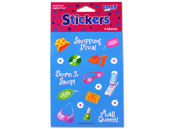 Shopping spree sticker sheets, pack of 4 sheets