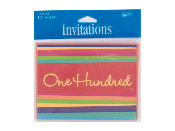 "100 Hundred" striped party invitations, pack of 8