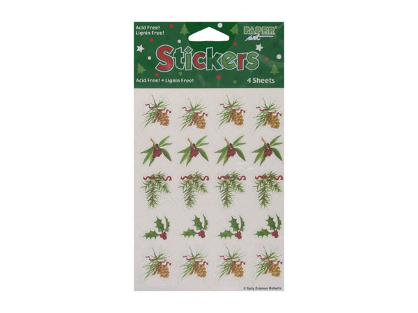Holly and pine stickers, pack of 4 sheets