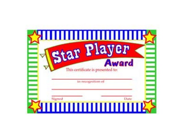 Star player award certificates