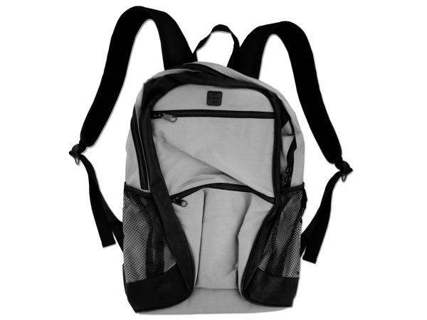 poly canvas backpack gray with black trim/zipper