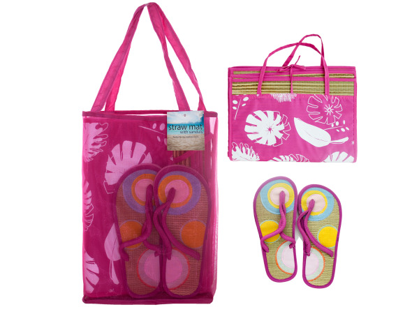 straw mat w/sandals in carry bag assorted colors