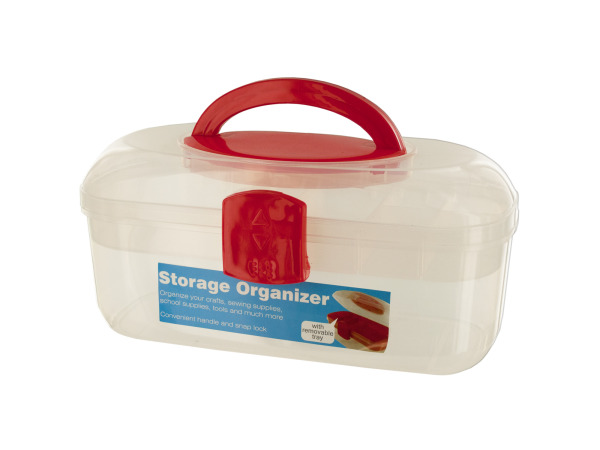 Storage Organizer Box with Handle and Removable Tray