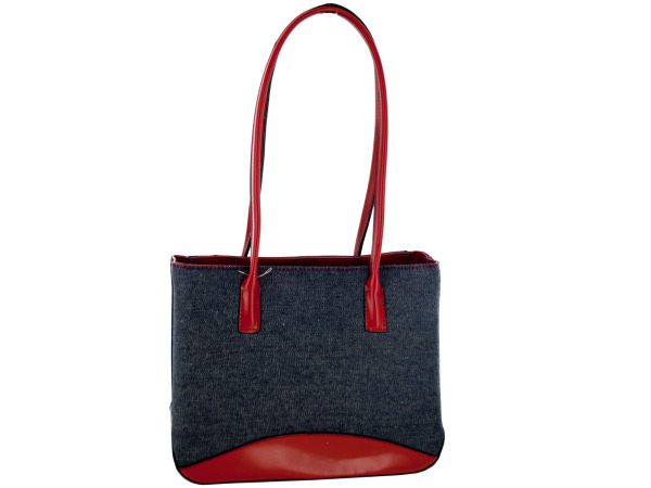 Blue Denim Handbag with Red Trim