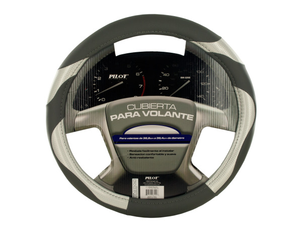 Black/Grey Vinyl Steering Wheel Cover
