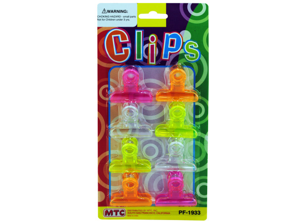 8 pack 1.5 inch clips clear and assorted neon colors