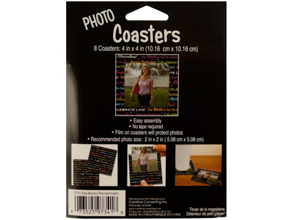 8 pack 4 x 4 photo coasters simply marvelous/celebrate