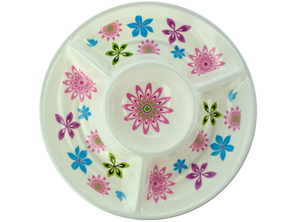Four Section Floral Print Chip and Dip Dish